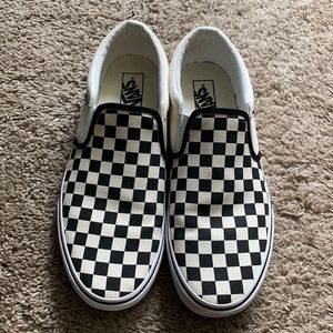 Gently Used Classic Black and White Vans Checkered Slip-Ons Mens Size 11.5